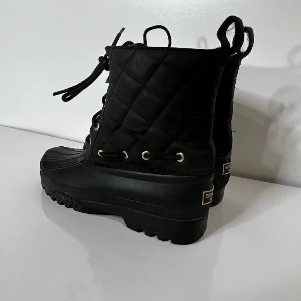 Sperry Black Quilted Rubber Boots Lace Up Waterproof